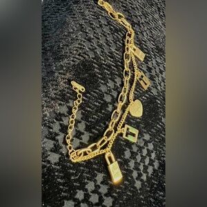 Love Gold Charm Bracelet with Heart and Lock Accents